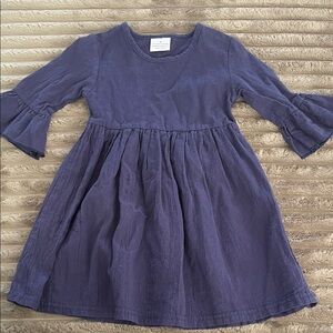 Girls Navy Long-Sleeve Ruffle Hem Dress